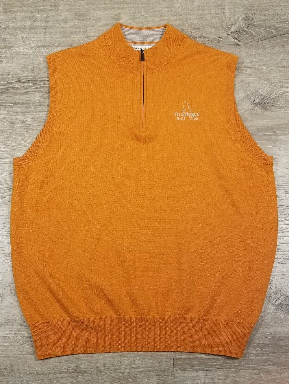 Peter Millar Merino Wool 1/4 Zip Sweater Vest Mens XL Grayhawk Golf Club Orange